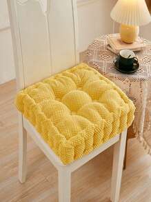 1pc Plain Chair Pad, Minimalist Polyester Seat Pad For Home, Office - Yellow - View 2