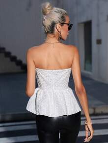 SHEIN BAE Solid Ruffle Hem Tube Top - White - View 2