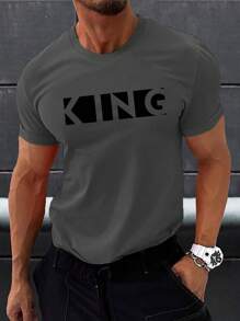 Manfinity Homme 男士字母圖案T恤 - 灰色 - 查看 1