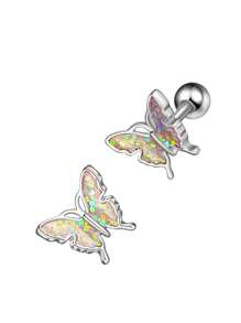 1 Bướm & Trắng Lấp Lánh Xương Tai Đính Bông Tai Trang Sức Khuyên - Bạc - Xem 2