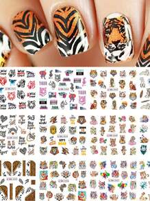 1 hoja Pegatinas de uñas embalaje con tigre con patrón de animal