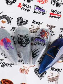 1 hoja Pegatinas de uñas embalaje con tigre con patrón de animal