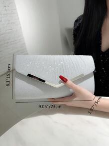 魅力四射,優雅,精美,安靜奢華亮片,時髦,奢華,發亮金屬亮絲信封包金屬裝飾鏈條魅力四射,完美新娘錢包適合婚禮,舞會和派對活動晚會包,晚餐包適合派對女孩,女士 - 銀色 - 查看 4