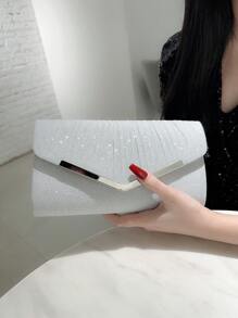 魅力四射,優雅,精美,安靜奢華亮片,時髦,奢華,發亮金屬亮絲信封包金屬裝飾鏈條魅力四射,完美新娘錢包適合婚禮,舞會和派對活動晚會包,晚餐包適合派對女孩,女士 - 銀色 - 查看 6