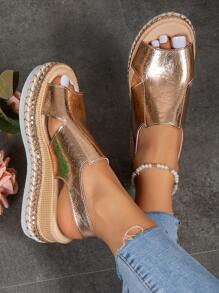 Phụ nữ có chi tiết kim loại Xăng đan đế xuồng quai hậu, Xăng đan đi nghỉ - Rượu sâm banh - Xem 3