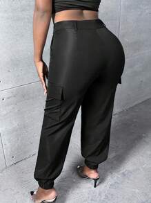 Slaydiva 側翻蓋口袋工裝褲 - 黑色 - 查看 2