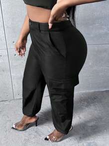 Slaydiva 側翻蓋口袋工裝褲 - 黑色 - 查看 3