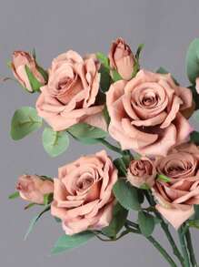 2 piezas Tallo de rosa artificial artificial romántico para casa fiesta - Albaricoque - Ver 3