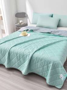 1pc Solid Color Soft Quilt, Modern Fabric Comfortable Bedspread For Bedroom, Summer - Multicolor - View 4