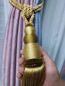 2pcs/set Bead Design Curtain Holdback, Minimalist Polyester Tassel Decor Curtain Buckle For Home - Gold - View 6
