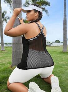 Yoga Basic Top tank deportivo con letra de malla en contraste - Negro - Ver 2