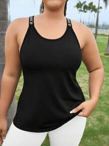 Yoga Basic Top tank deportivo con letra de malla en contraste - Negro - Ver 1