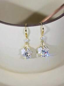 Fashionable Alloy & Rhinestone Drop Earrings For Ladies, Suitable For Party, Banquet, Date, Festival, Gift, Elegant Tree Leaf Design