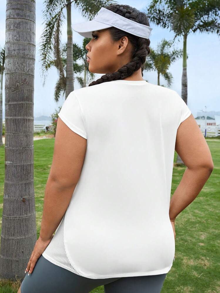 Yoga Basic Plus Solid Batwing Sleeve Sports Tee - White - View 2