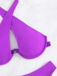 交叉吊脖比基尼泳裝 - 紫色 - 查看 6