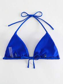 Swim Basics Summer Beach Solid Triangle Halter Bikini Top - Royal Blue - View 2