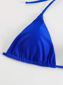 Swim Basics Summer Beach Solid Triangle Halter Bikini Top - Royal Blue - View 4