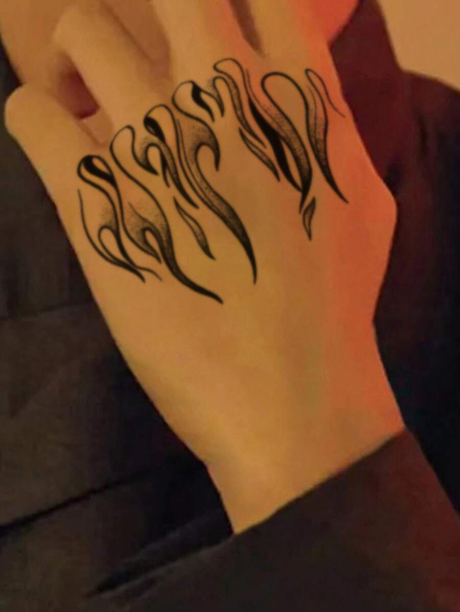 1 pieza Pegatina tatuaje fuego para trasero de mano - Negro - Ver 1
