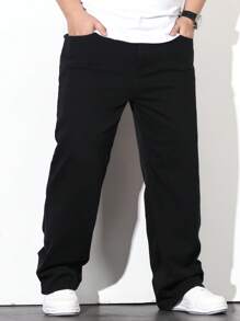 Manfinity Hypemode 男士棉斜口袋直筒牛仔褲 - 黑色 - 查看 4