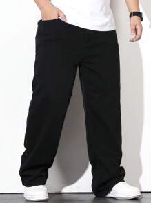 Manfinity Hypemode 男士棉斜口袋直筒牛仔褲 - 黑色 - 查看 7