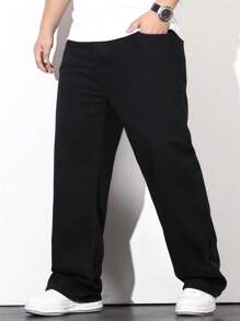 Manfinity Hypemode 男士棉斜口袋直筒牛仔褲 - 黑色 - 查看 8