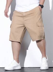 Manfinity Homme Nam Quần short denim Bermuda Bông Túi nắp bên cạnh - Màu be - Xem 1