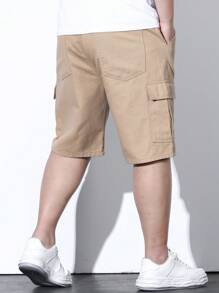 Manfinity Homme Nam Quần short denim Bermuda Bông Túi nắp bên cạnh - Màu be - Xem 2