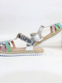女孩編織細節金屬質感魔術貼設計派對踝帶平底涼鞋適用於戶外 - 彩色 - 查看 3