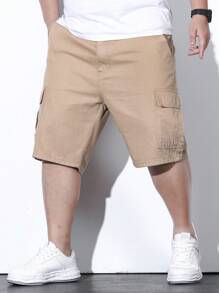 Manfinity Homme Nam Quần short denim Bermuda Bông Túi nắp bên cạnh - Màu be - Xem 5