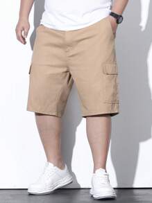 Manfinity Homme Nam Quần short denim Bermuda Bông Túi nắp bên cạnh - Màu be - Xem 7