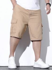 Manfinity Homme Nam Quần short denim Bermuda Bông Túi nắp bên cạnh - Màu be - Xem 8