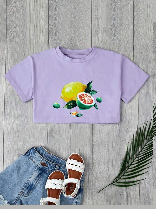 RueChic Tricou cu imprimeu cu fructe pentru fete