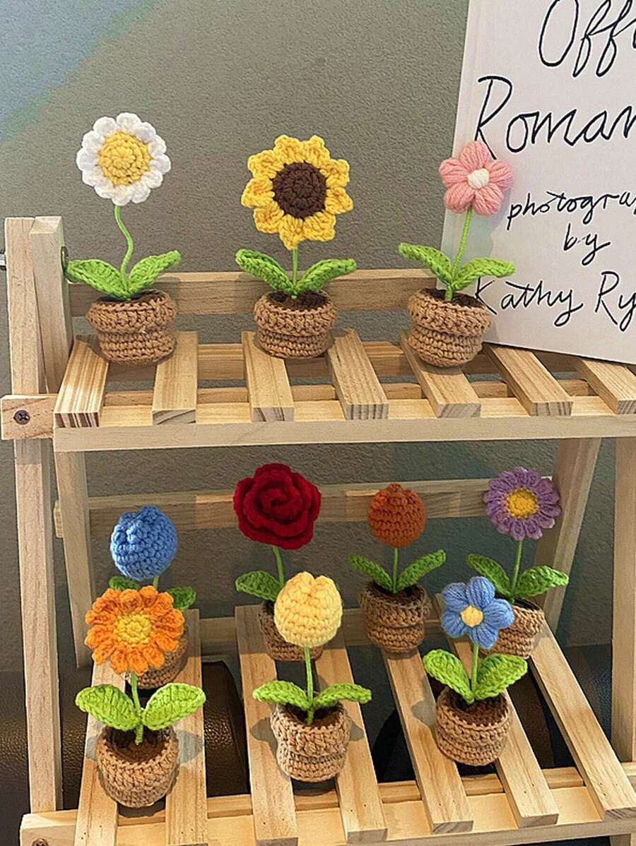 1入組人造盆栽，創意滌綸針織設計家居裝飾盆栽 - 棕色 - 查看 1