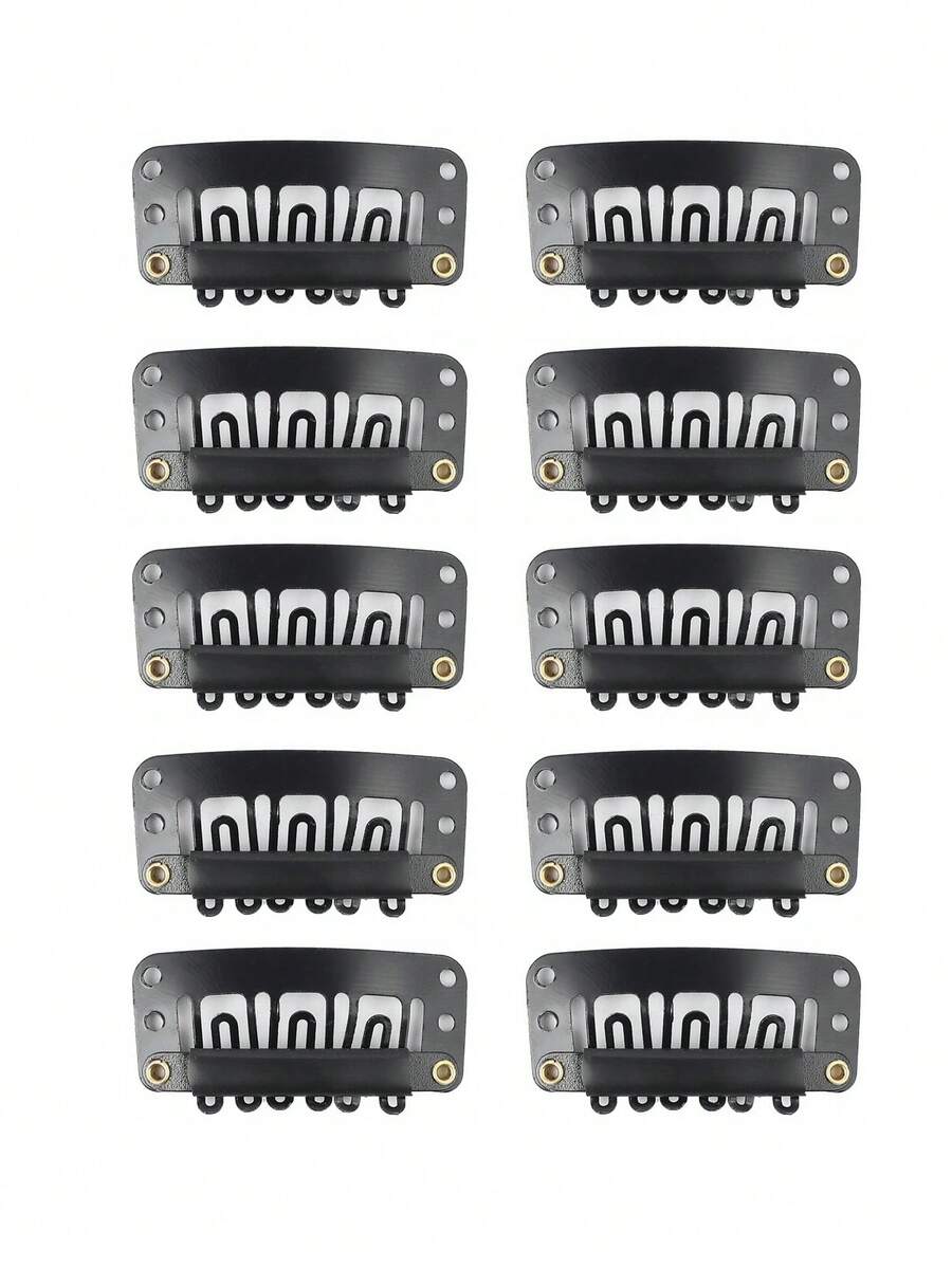 10pcs U Shaped Snap Clip For Hair Extension - Black - View 1