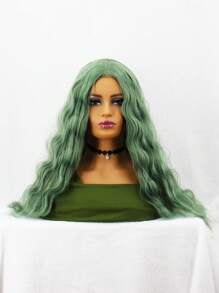 長款卷人造假髮 - 綠色 - 查看 1