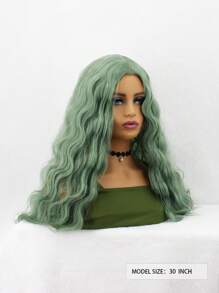 長款卷人造假髮 - 綠色 - 查看 2