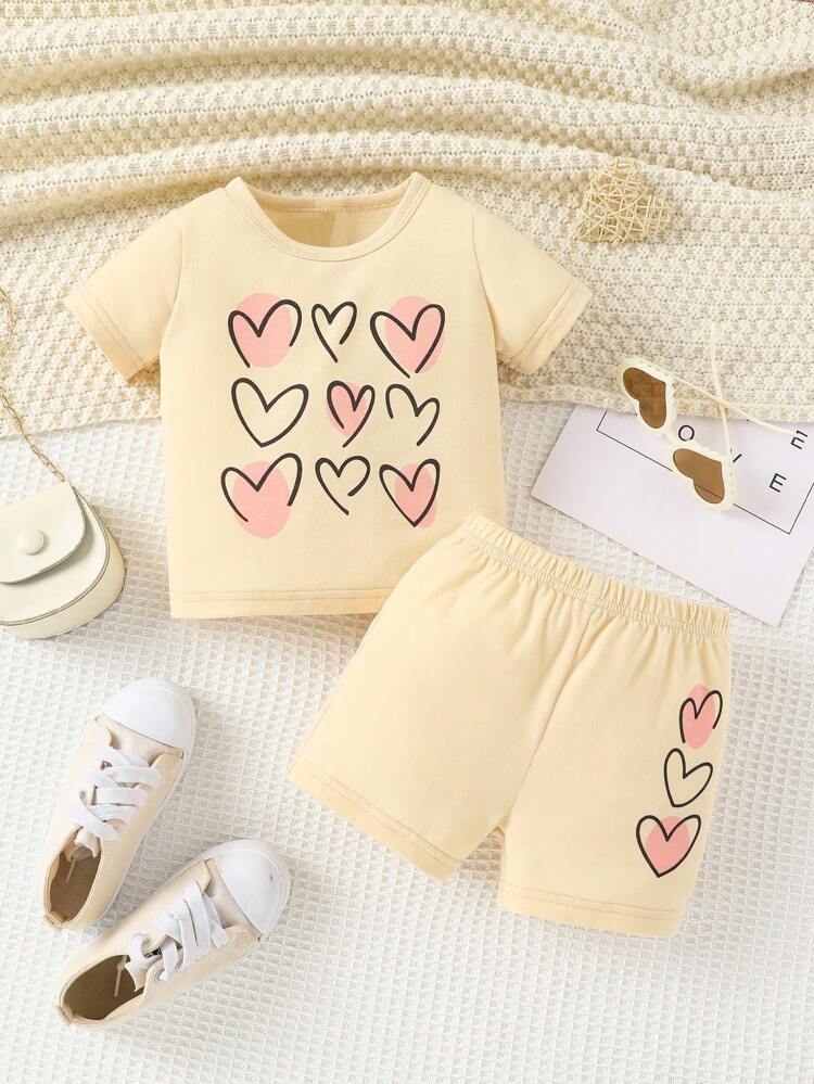 Baby Girl Heart Print Tee & Shorts