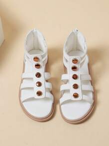 Girls Hollow Out Studded Decor Back Zipper Sandals For For Summer - White - View 2