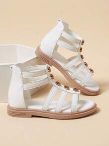 Girls Hollow Out Studded Decor Back Zipper Sandals For For Summer - White - View 3