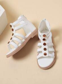 Girls Hollow Out Studded Decor Back Zipper Sandals For For Summer - White - View 6