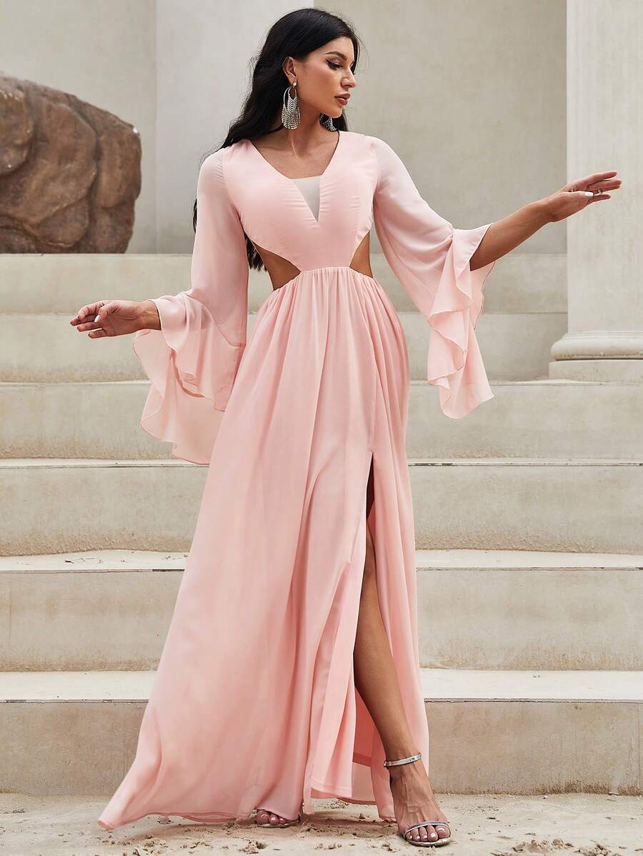 Giffniseti Cut Out Waist Split Thigh Dress - Baby Pink - View 1