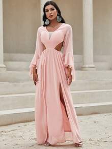 Giffniseti Cut Out Waist Split Thigh Dress - Baby Pink - View 4