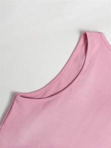 Vestido largo sin mangas de canalé sexy de Body ceñido en color rosa para mujer - Rosa Pálido - Ver 7