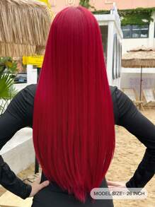 Peruca Sintética Fabulosa de Festival de Música de Férias, Vinho Tinto, Cabelo Liso Reto com Franja de 26 Polegadas, Luz Vermelha, Para Meninas e Mulheres, Uso Diário, Festa, Férias, Feriados, Natural, Sexy, Romântica, Elegante, Glamorosa, Natural, Casual, Simples, Halloween, Natal, Presente, Cosplay, Resistente ao Calor