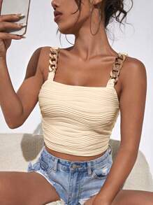 SHEIN BAE Áo khoác và áo lót dành cho xe tăng nữ Chuỗi Xù màu trơn Giải trí - Màu be - Xem 5