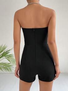 SHEIN EZwear Solid Ruched Tube Romper - Black - View 3