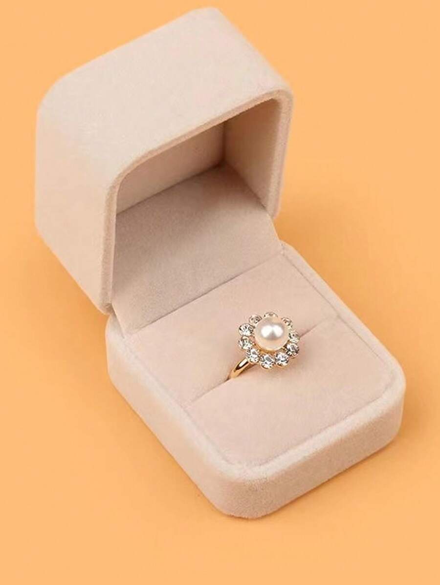 1pc Solid Color Pink Jewelry Box, Modern Polyester Portable Ring Storage Box For Home And Travel, Gift For Valentine's Day - Beige - View 1