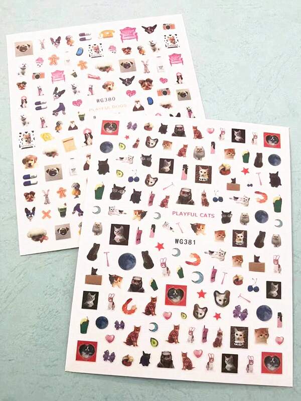2sheets Cute Dog & Cat Nail Stickers DIY