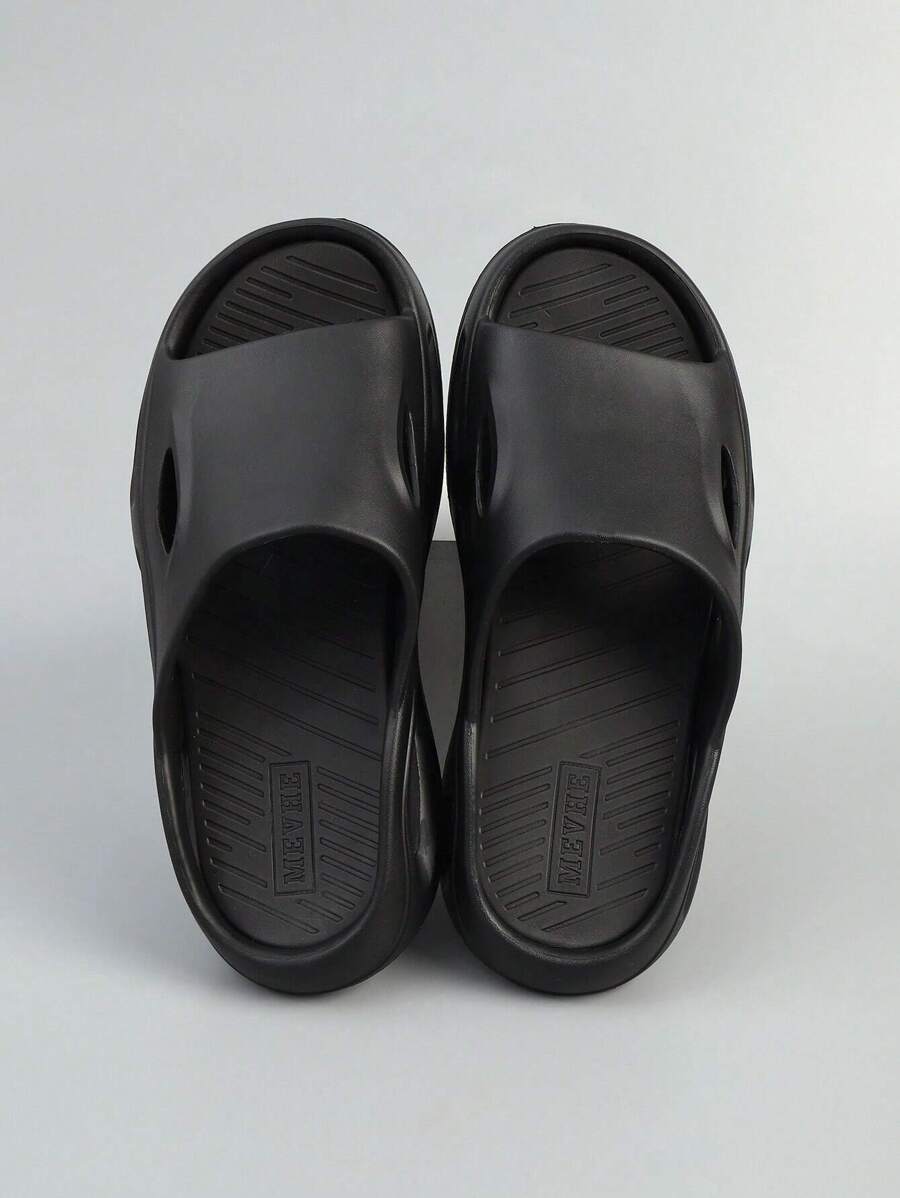 Men Minimalist Cut Out Slides, EVA Fashion Slides - Black - View 1