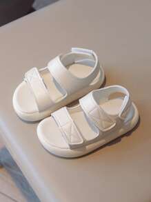 1 双夏季简约休闲平底凉鞋，适合女童、儿童、钩环扣、增高 - 白色 - 查看 1